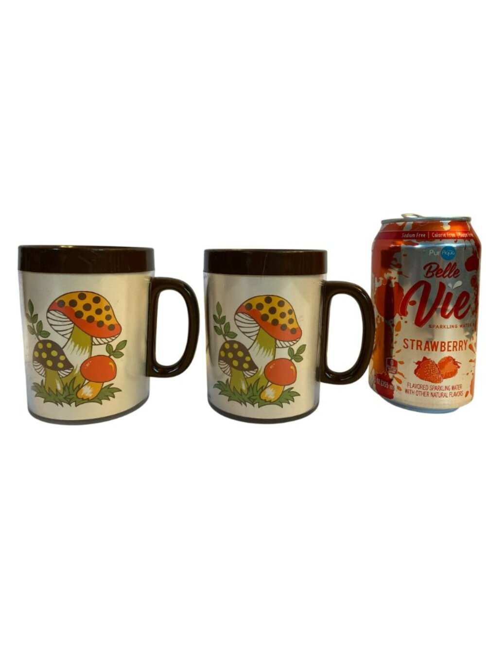 2 Vintage Sears Roebuck Merry Mushroom Thermo Serv Insulated Plastic Mugs 1970's - Picture 7 of 7